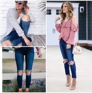 Free People Dark Blue Busted Knee Hi-Rise Skinny Jeans Size 29R